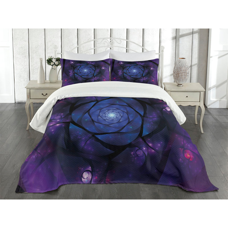 Ambesonne Psychedelic Bedspread Set  Purple Blue, King Coverlet/Bedspread + 2 Standard Shams