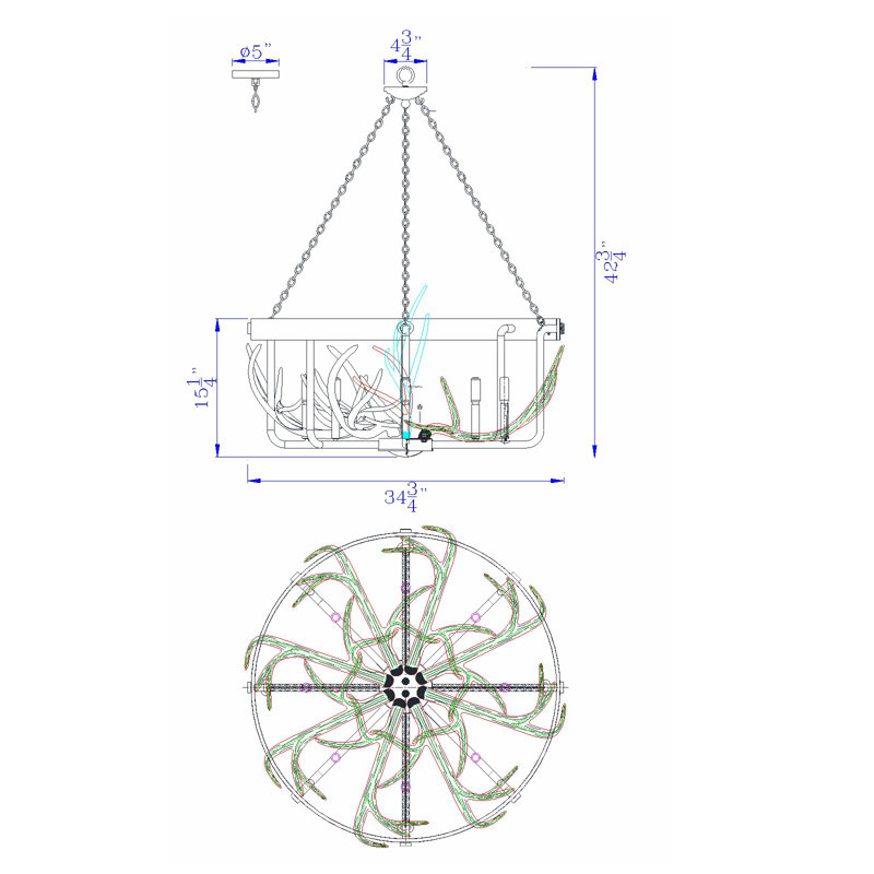 Linhart 8 - Light Dimmable Wagon Wheel Chandelier
