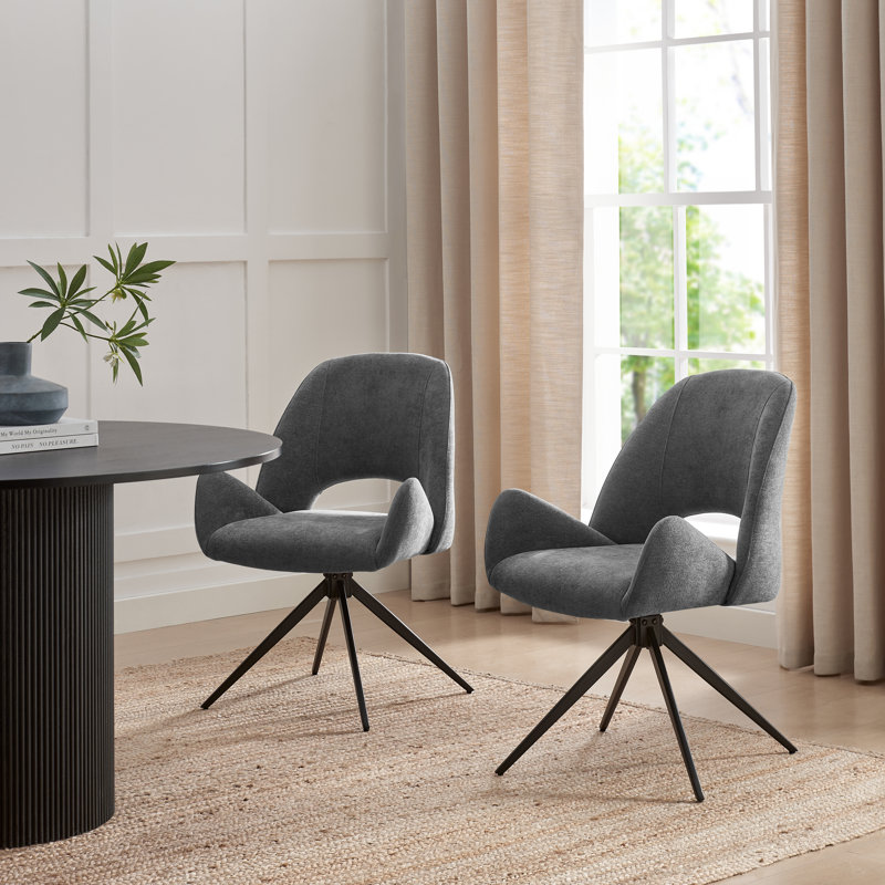 Lyla Luxury Fabric Upholstered Swivel Dining And Office Chair With Metal Legs, Grey