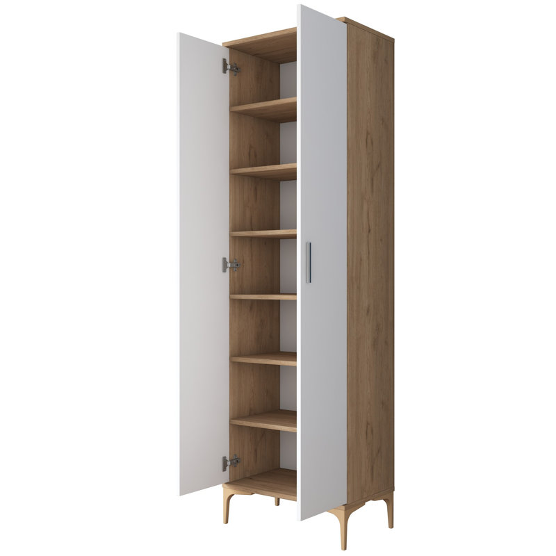 Modern Multi-Purpose Cabinet, Walnut & White, 23.6 x 78.2 x 14.8 inches | 100% Melamine Coated E1 Quality Chipboard, Thickness: 0.7 inches | Stylish Scandinavian Design for Home & Office Storage, Durable & Elegant