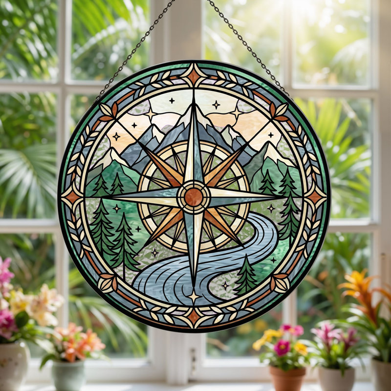 Panneau de vitrail Compass Landscape, H 7,8 po