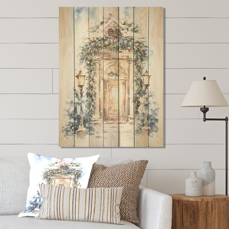 Porte de ferme florale de Noël en hiver III - Porte de ferme sur impression sur bois, H 20 po x l 10 po