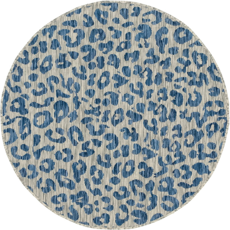 Tapis intérieur / extérieur bleu / gris Munk, Rond 4 pi 1 po