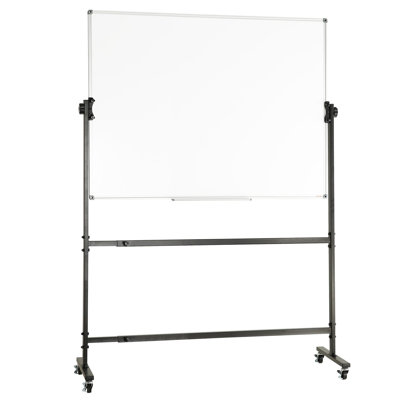 Rolling Whiteboard, 48X32 Inch Double-Sided Magnetic Mobile Whiteboard, 360° Reversible Adjustable Height Dry Erase Board With Wheels & Movable Tray For Office School