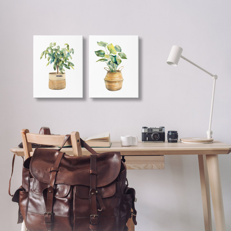 «Lush Houseplants in Wicker Pots», ensemble de 2 reproductions d'art sur toile par Lanie Loreth, H 20 po x l 16 po