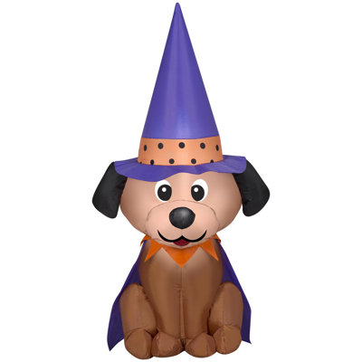  4 ft. Prelit Halloween Inflatable Dog in Witch Hat Inflatable