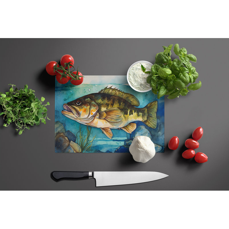 Smallmouth Bass Glass Cutting Board Large