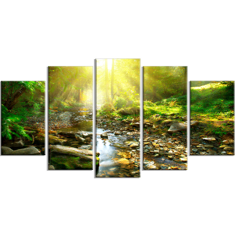 «Mountain Stream in Forest», ensemble de 5 toiles tendues