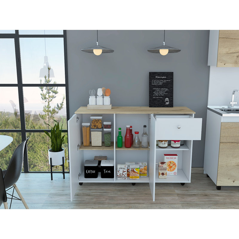 Sayville 2-Drawer 2-Shelf Kitchen Island White And Pine