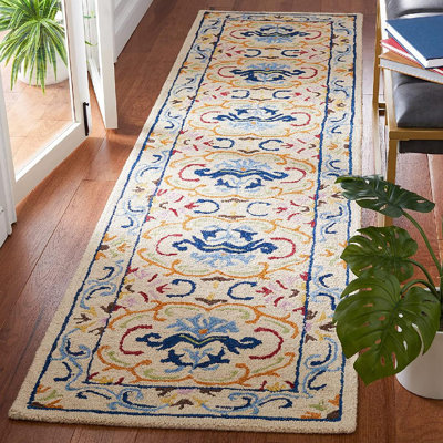 Tapis bleu / jaune / rose en laine / coton touffeté à la main Maxcine