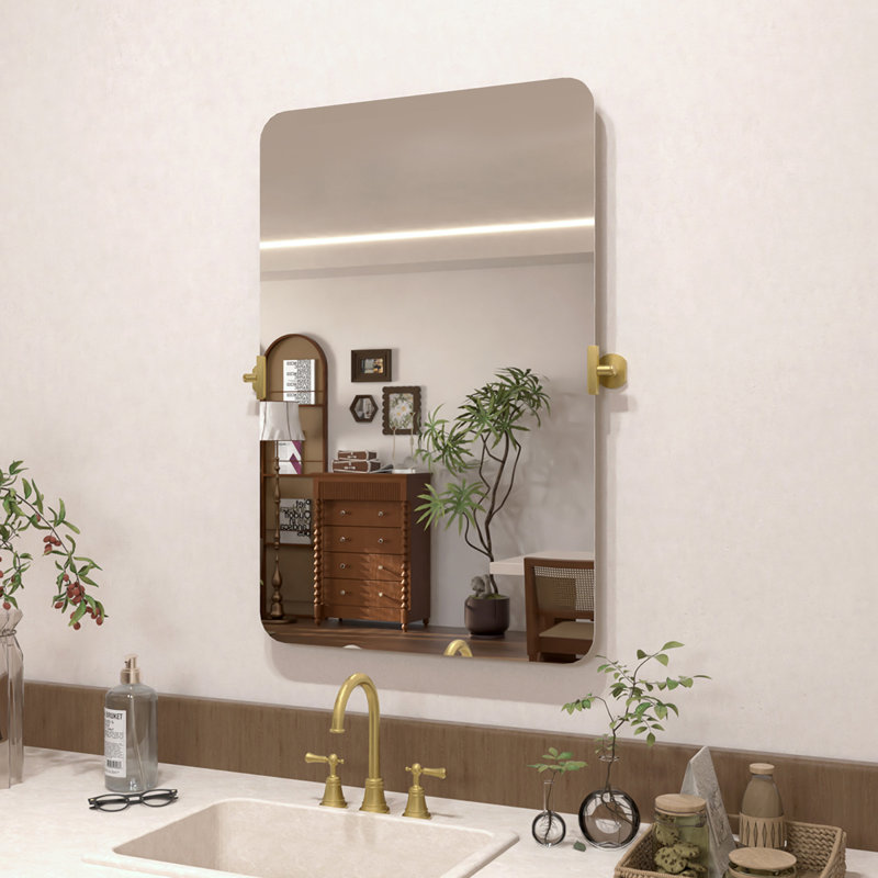 24 W x 36 H Rectangular Framed Tilt Wall Mount Bathroom Vanity Mirror for Adjustable Viewing, Nickel, 36" x 24" 