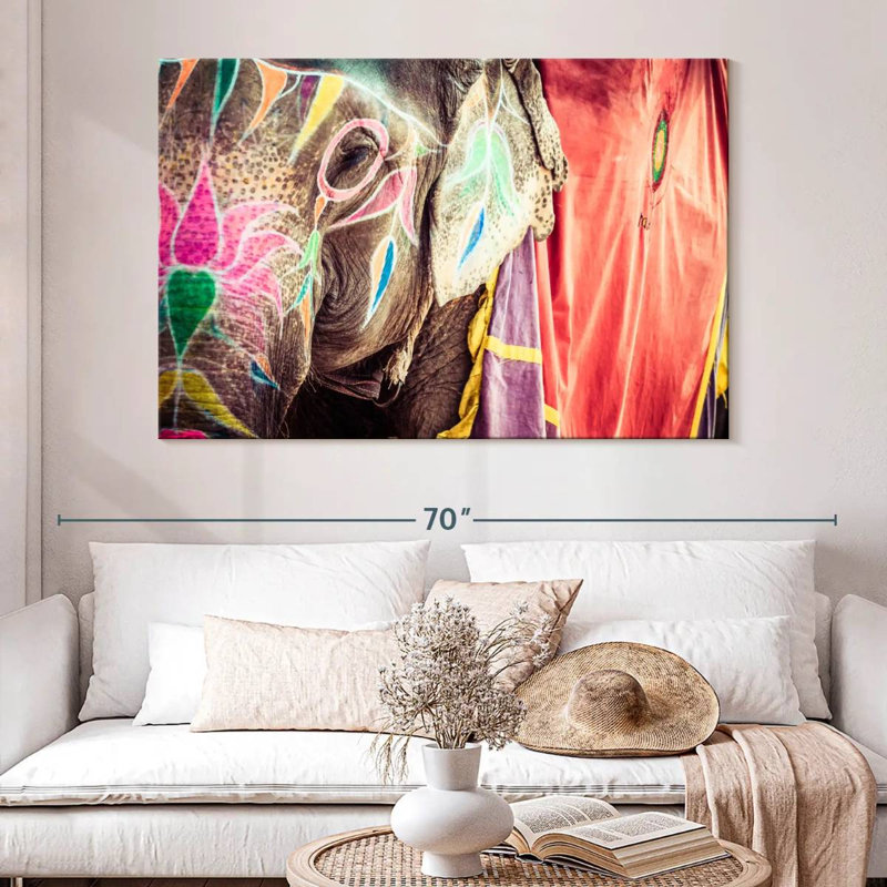 Holi Painted Elephant, 34" H x 51" W