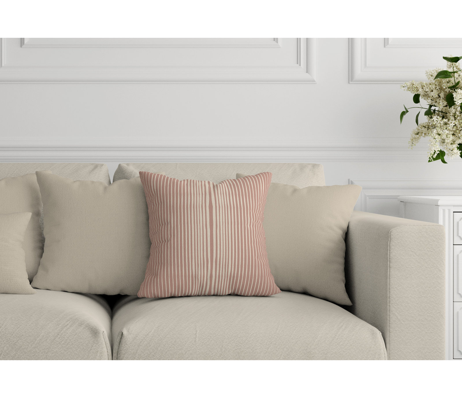 Ash Striped Indoor/Outdoor Throw Pillow, 16" x 16", Rose