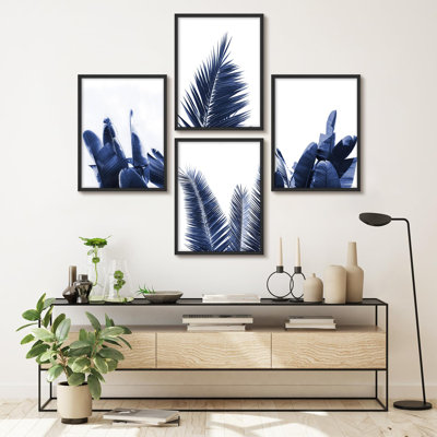 "Blue Botanical Blue and White Tones Modern Artwork Minimalist Wall Decor" 4 pièces