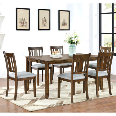 Modern 7-Piece Dining Table Set With 6 Upholstered Chairs, Wooden Rectangular Dining Table Set For 6 With Chairs, For Dining Room, Kitchen, Restauran