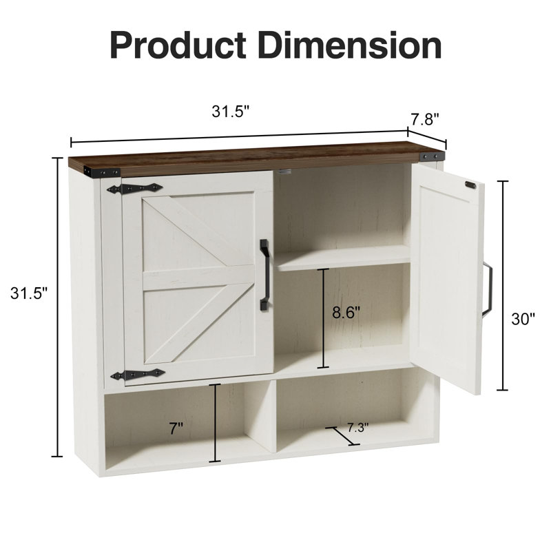 Armoire murale de salle de bain avec 2 portes, Blanc
