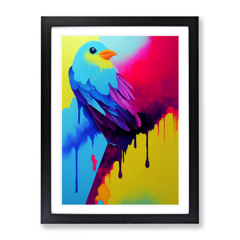 Bird Paint Drips No.3 - Print, White, Black Framed, 66cm H x 48cm W x 2cm D