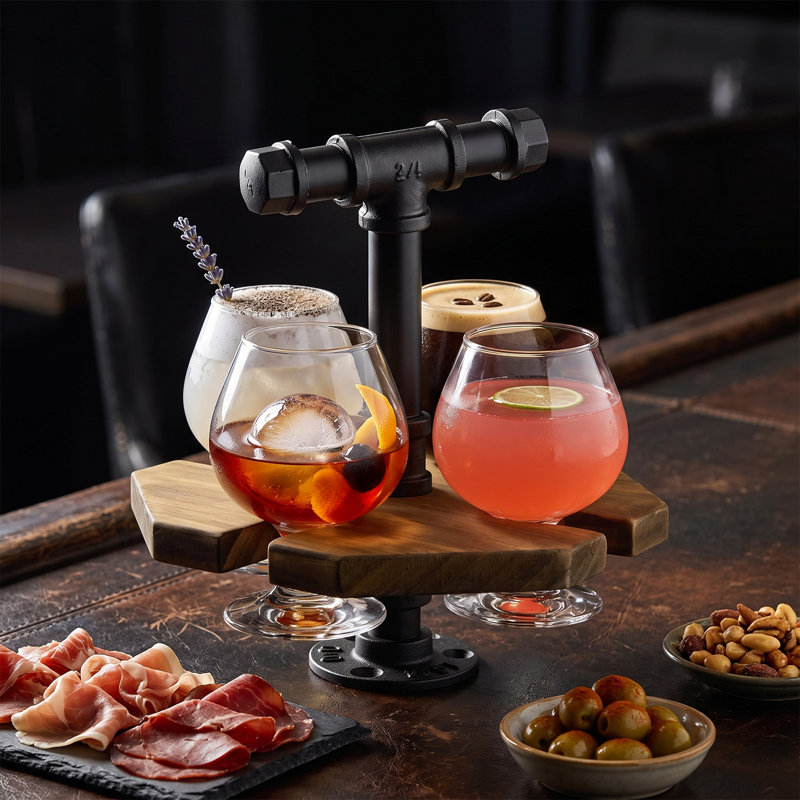 Beer & Whiskey Flight Tasting Board Set – Wood Serving Caddy with 4 Glasses for Craft Beer & Spirits Sampler