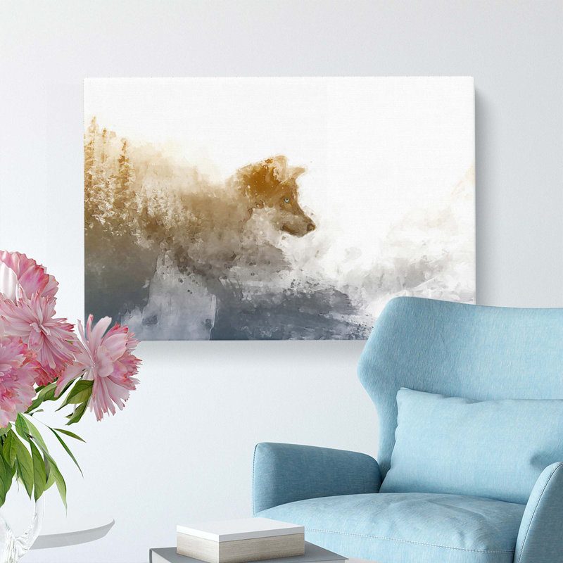 Wolf In The Wilderness In Abstract - Wrapped Canvas Painting, 60cm H x 91cm W x 3cm D
