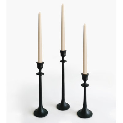 Antique Brass Taper Candle Holders Set Of 3 - Decorative Iron Candlestick Stand For Wedding, Dining, Party - Vintage Gold Candelabra With Varying Heights
