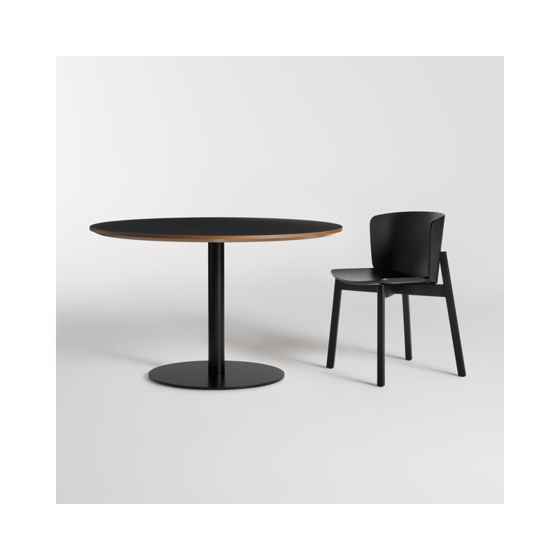 Easy Round Pedestal Dining Table, 29" H x 48" W x 48" L, White Oak, Matte Black