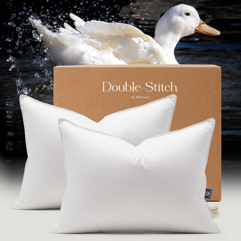 Double Stitch Luxury US White Down Bed Pillow Soft Sleeping