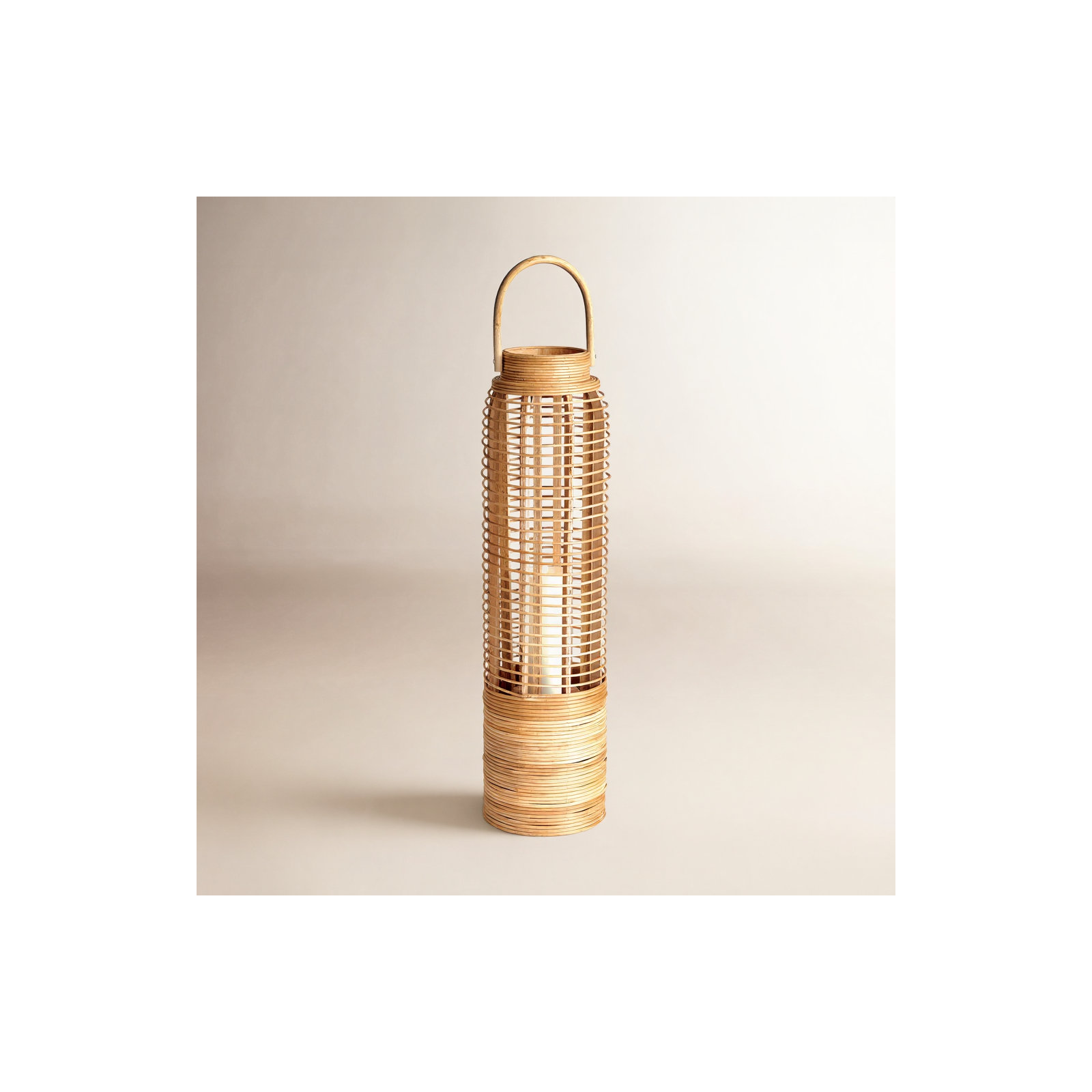 Rattan Tabletop Lantern, 27.5" H x 7" W x 7" D