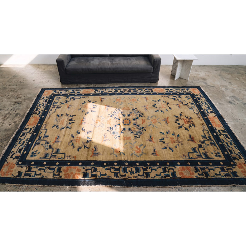 Tapis bleu antique en laine Ningxia