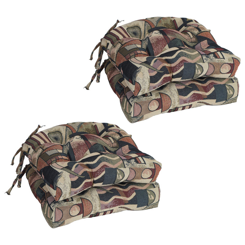 16-Inch Rounded Back Woven Tapestry Tufted Chair Cushions (Set Of 4)