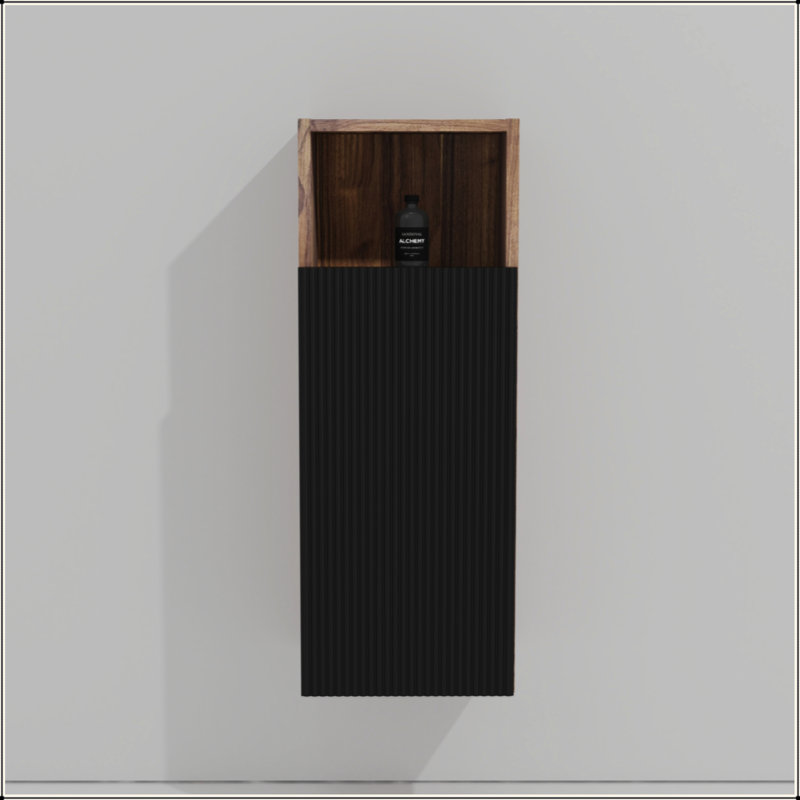 Black & Walnut Bathroom Floating Side Cabinet, Wall-Mounted Storage Cabinet For Small Space, KD