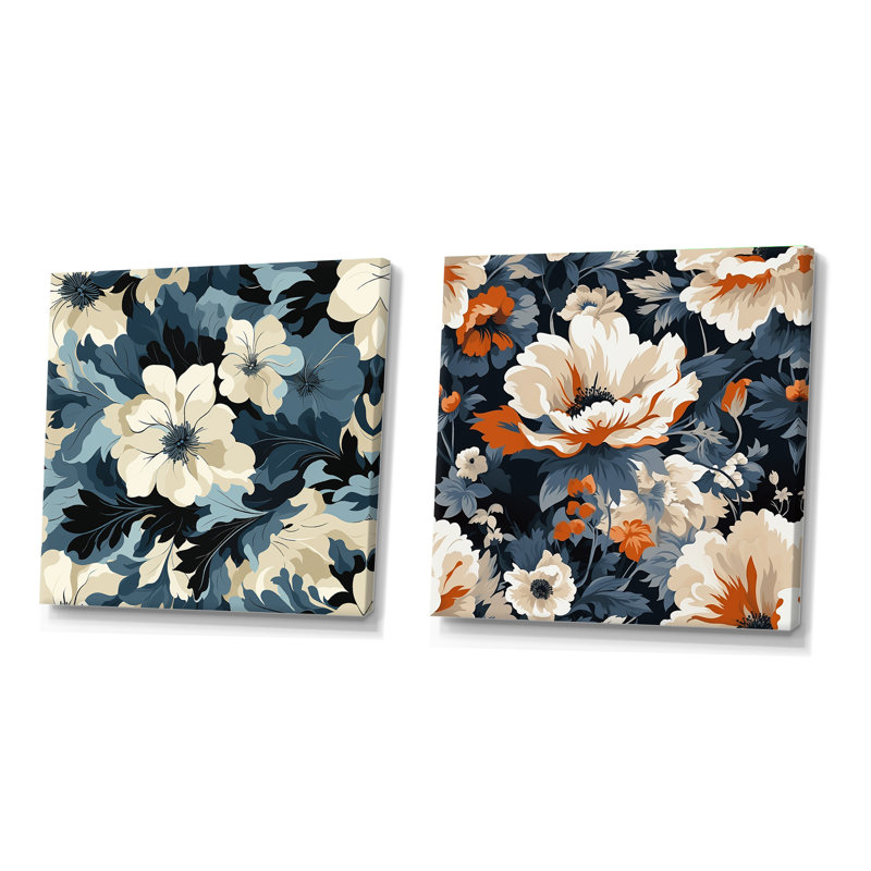 Floral Tropical Tranquility Vibes IV - Ensemble de 2 collages floraux carrés, H 16 po x l 33 po, Toile tendue