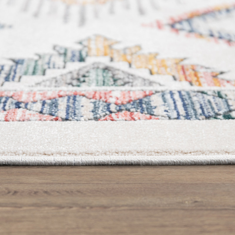 Tapis Boho crème avec motif de losanges Scandi pastel moderne, L 23,63 po x L 39,38 po