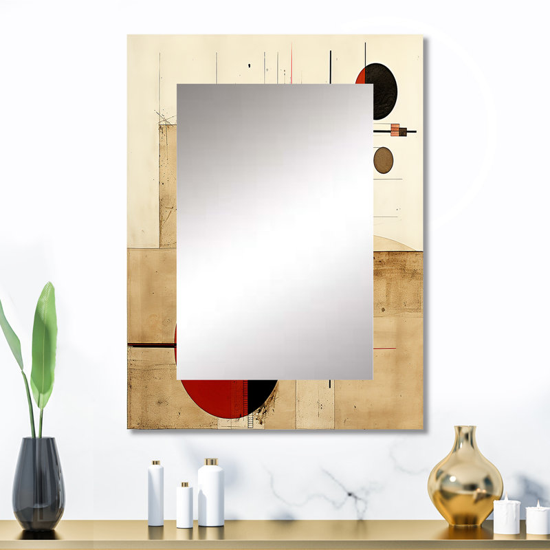 Unravelling The Mystery Retro Geometrics II - Geometric Decorative Wall Mirror, Red Mirror, Printed Metal Art, 32" x 24"
