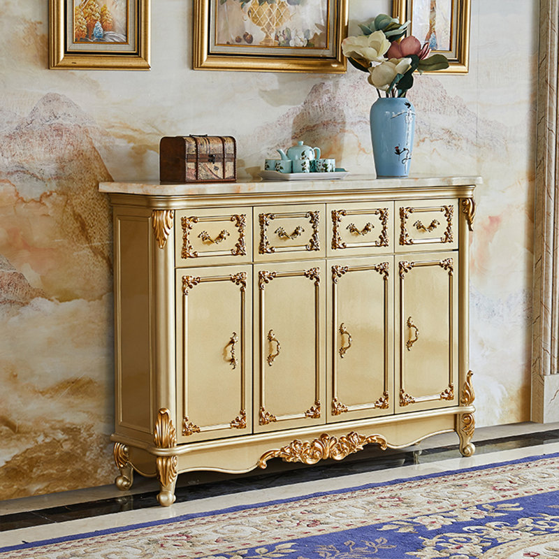 Champagne Gold Marble Storage Cabinet with Carved