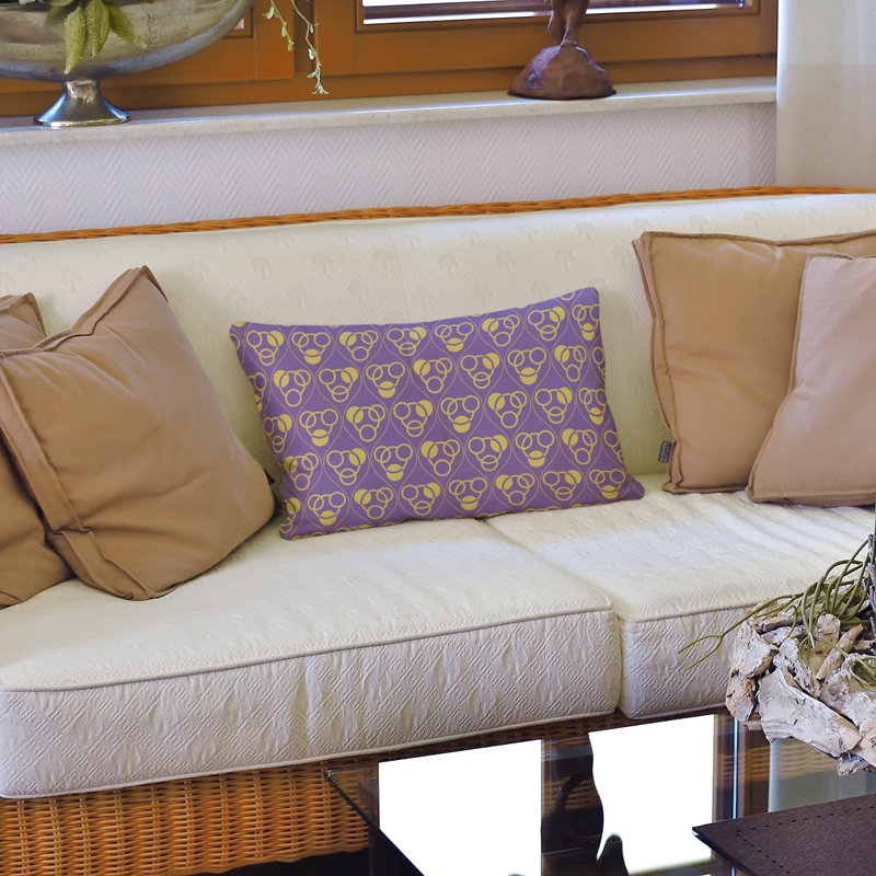 Coussin lombaire classique à motif de cercles Waves, Duvet / Plumes, H 14 po x l 20 po, Mauve/jaune