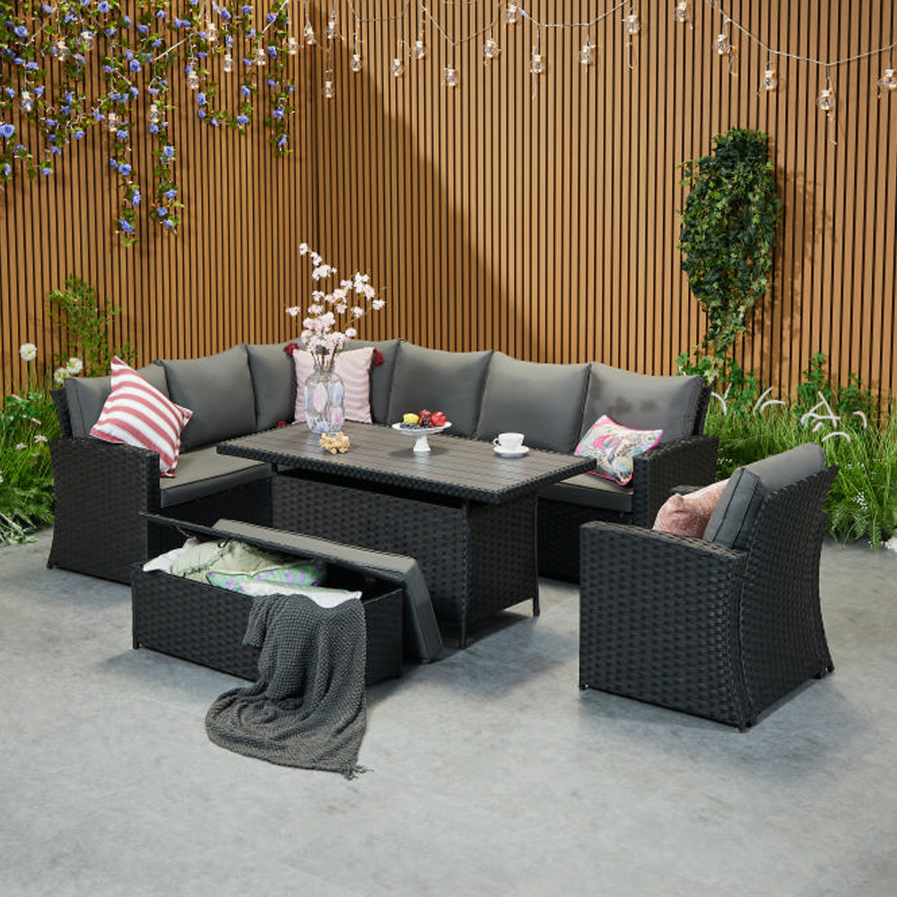 Rosen 9 Seater Aluminium Dining Table Top With Storage Bench And Armchair And Furniture Cover