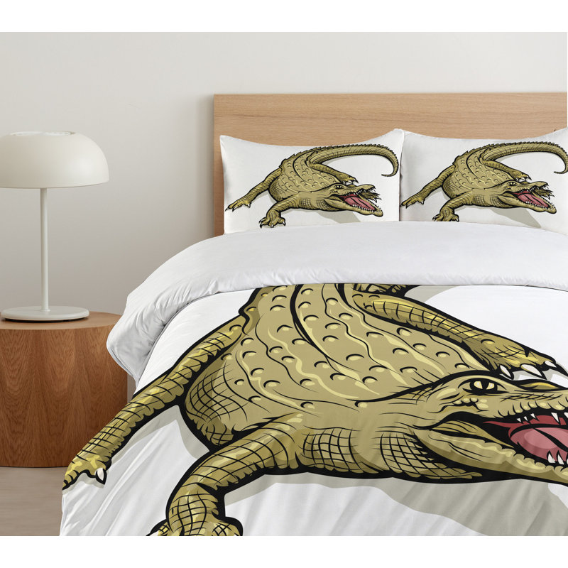 Twin White Navy Reptile Duvet Cover Set with Pillow Sham