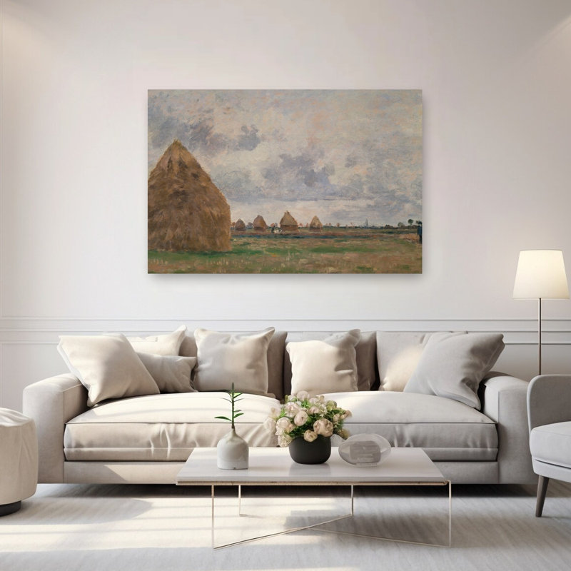 Paysage avec meules de foin, 1873, impression d'art mural d'architecture paysagère contemporaine impressionniste