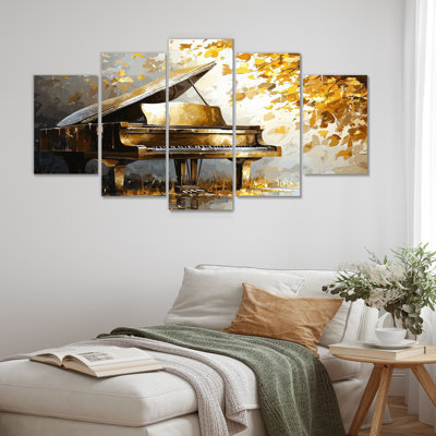 «Gold Piano On Stage - Music Piano», ensemble de reproduction d'art mural
