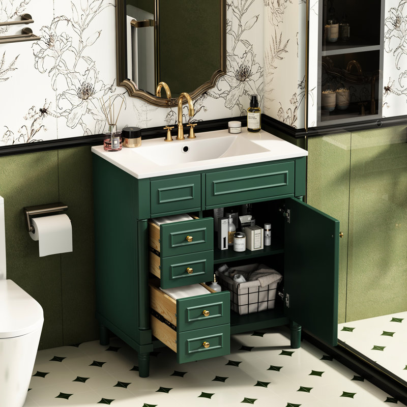 Meuble-lavabo de 30 po avec lavabo, 2 tiroirs, porte, esthétique moderne, rangement réglable, meuble-lavabo autoportant de 30 po avec caractéristiques pratiques, teinture