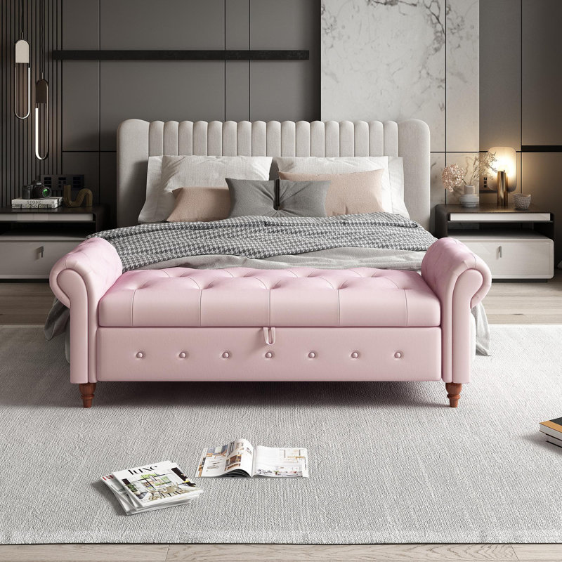 Banc de lit en velours rose, Rose