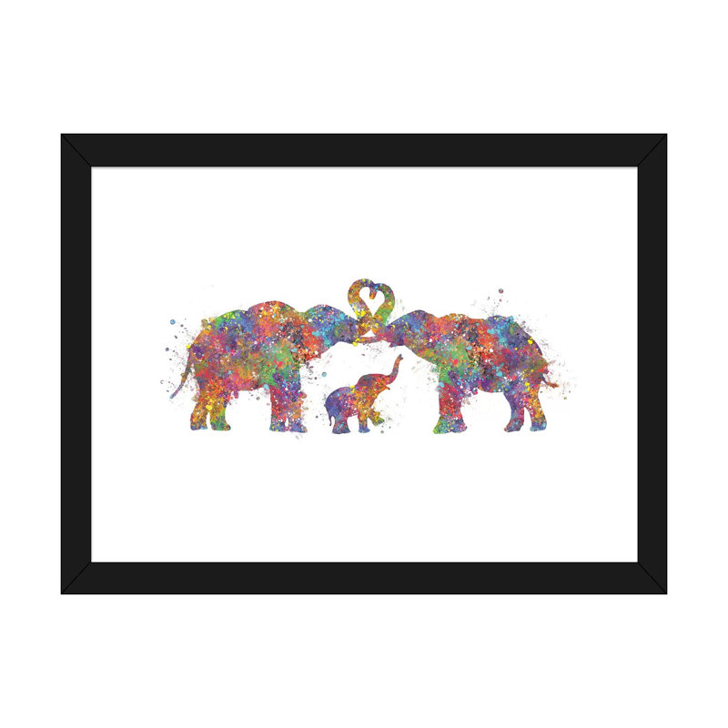 «Elephant Family» - reproduction, H 16 po x l 24 po x P 1 po, Papier noir