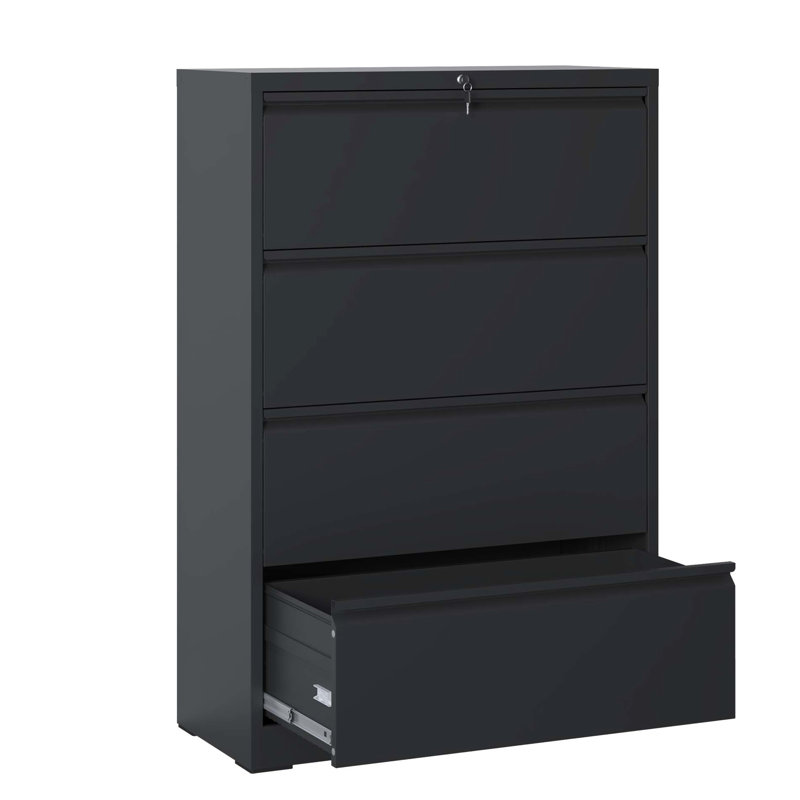 Steel 4 Filing Cabinet, Smooth Sliding, Drawers For Letter/A4/F4 Documents File Quiet Slides, Lockable Office Organization