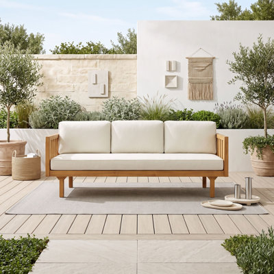 Three-Seater Patio Sofa with Cushions and Rope