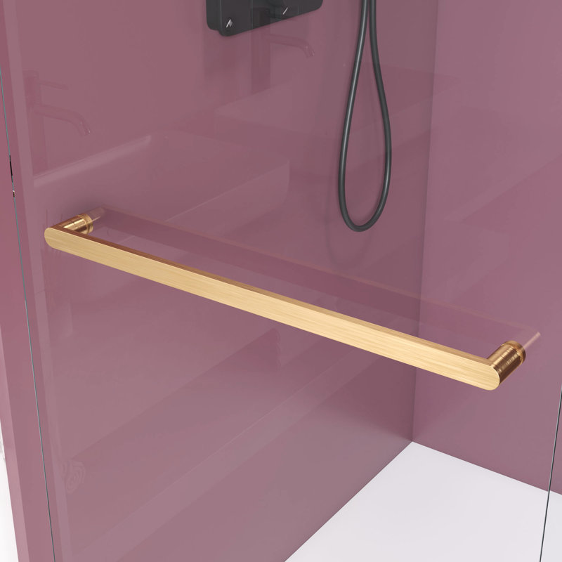Porte de douche en or brossé, 62 po - 66 po x 76 po, verre trempé de 3/8 po (10 mm), ensemble de fixation en acier inoxydable