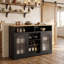 Buffet avec plateau extensible, éclairage DEL, casier à vin, placard à porte en acrylique et prise électrique latérale-692627757