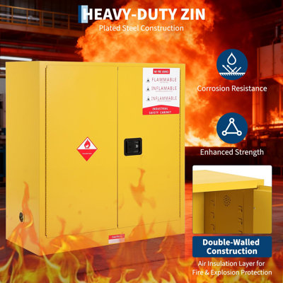 45 Gal Flammable Safety Cabinet – Fireproof Hazardous Liquid Storage with Auto Close Door – Double-Wall Steel Chemical Cupboard, Adjustable Shelf, 3-Point Lock – Industrial & Home Use, 18x43x65in
