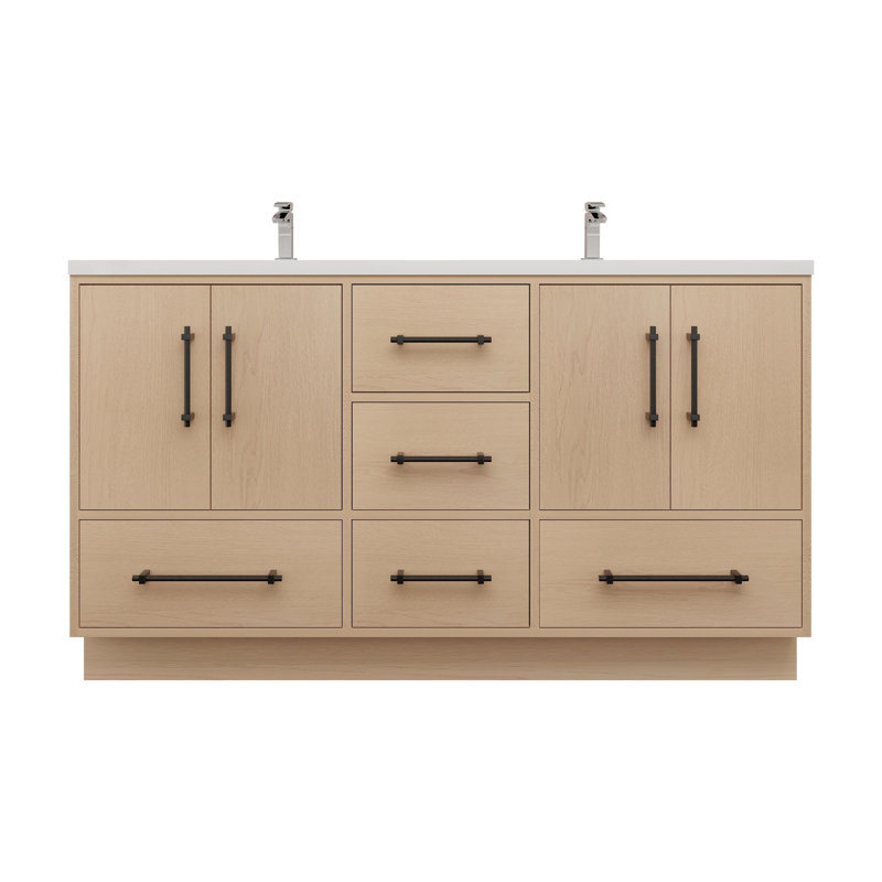 Victoria 58.9'' Double Bathroom Vanity with Acrylic Top, Yellow Oak