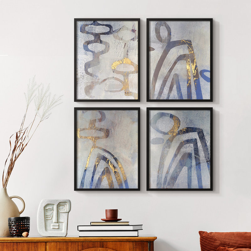 Linx I Framed Print - Set of 4, Black, 20" H x 16" W