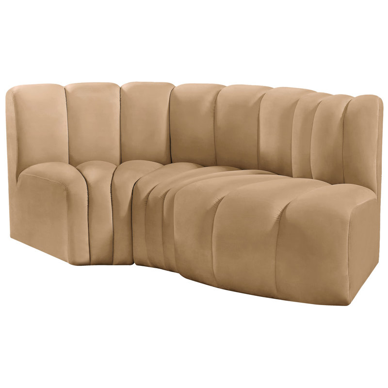 Hubertus Upholstered Curved Sectional Reversible, Camel Velvet